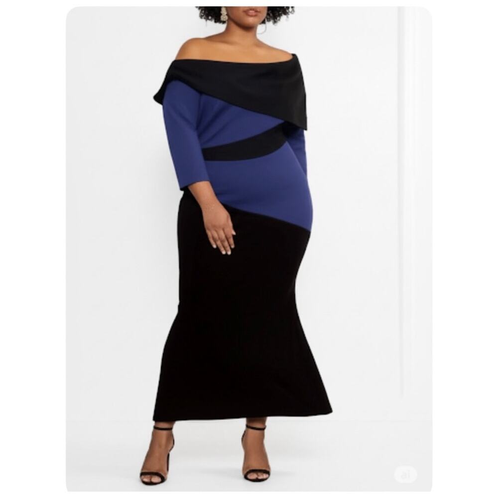 Christian Siriano Plus Size Draped Color-Block Evening Dress